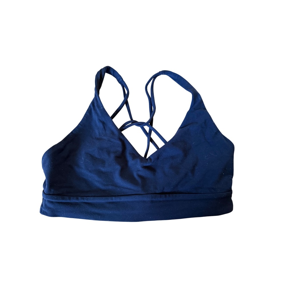 Athleta Navy Blue Strappy Back V-Neck Sports Bra Small Activewear Yoga Gym